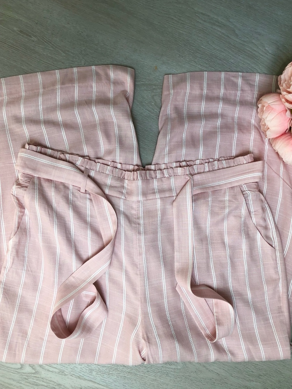 Lauren Conrad Blush Pink Striped Wide Leg Crop Trousers Size XL
